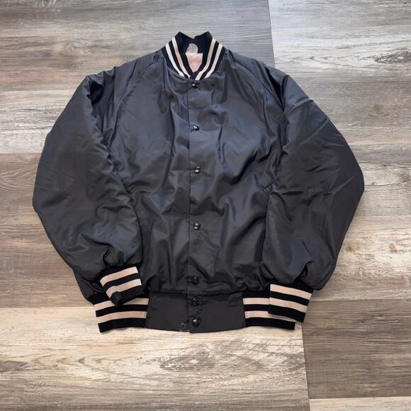 Vintage 80s Chevy Chevrolet Heartbeat America Black‎ Mens L Satin Bomber Jacket - Picture 2 of 6